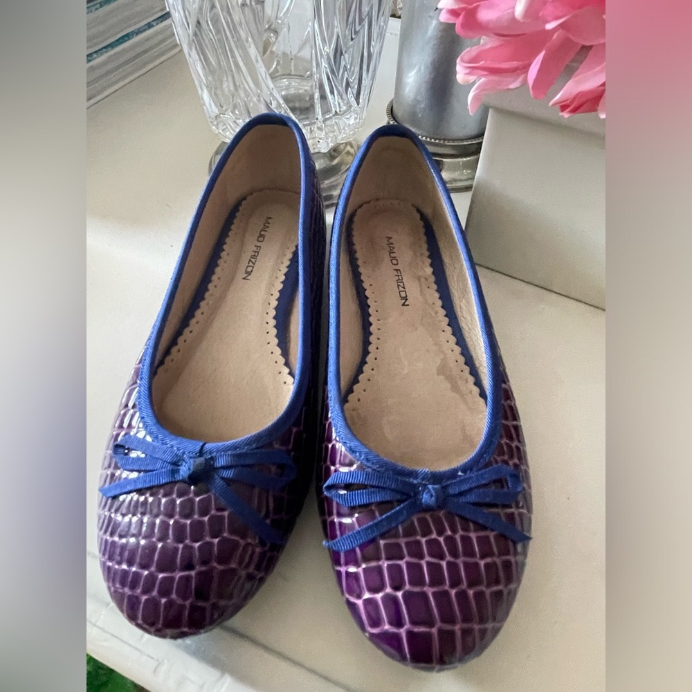 Maud Frizon ballet flats in purple leather with electric blue piping - Size 37